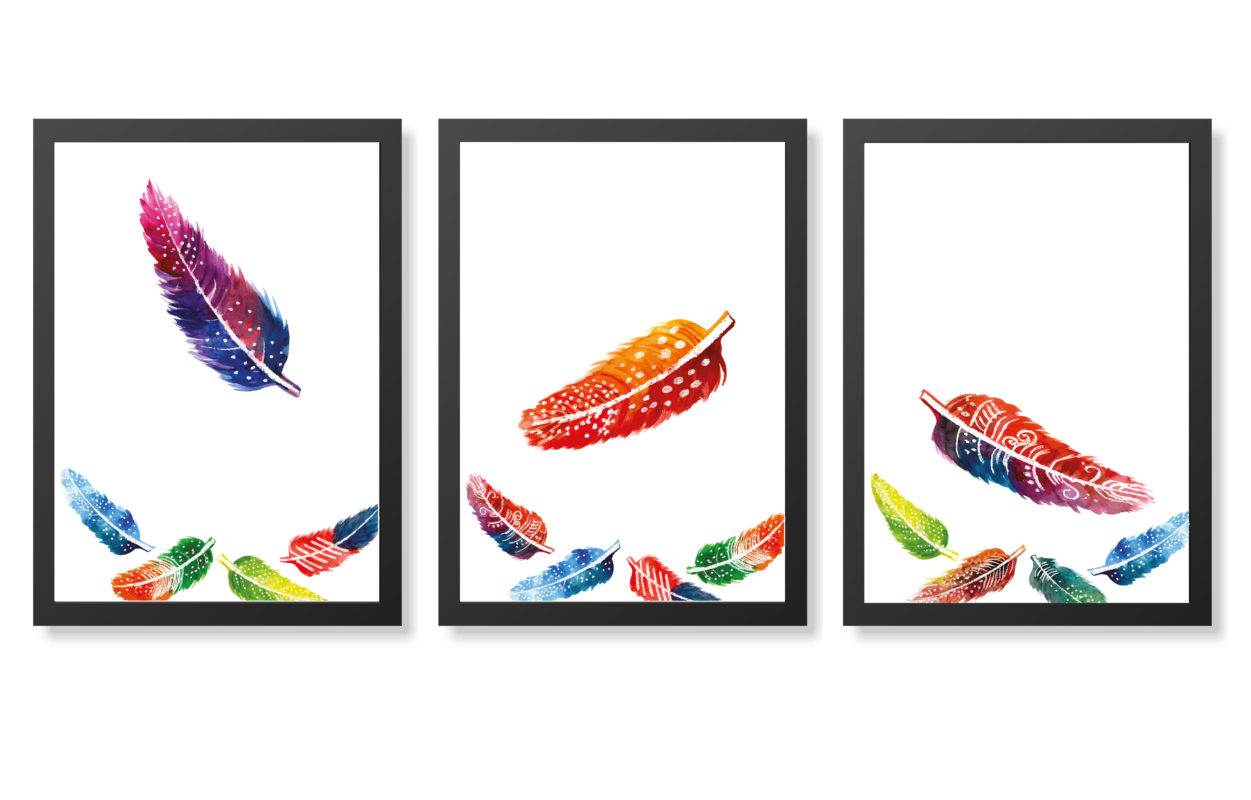 láminas de plumas coloridas
